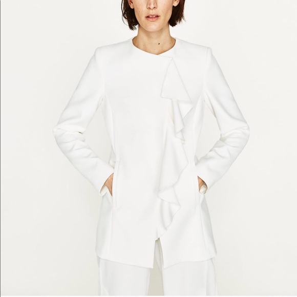 white ruffle blazer